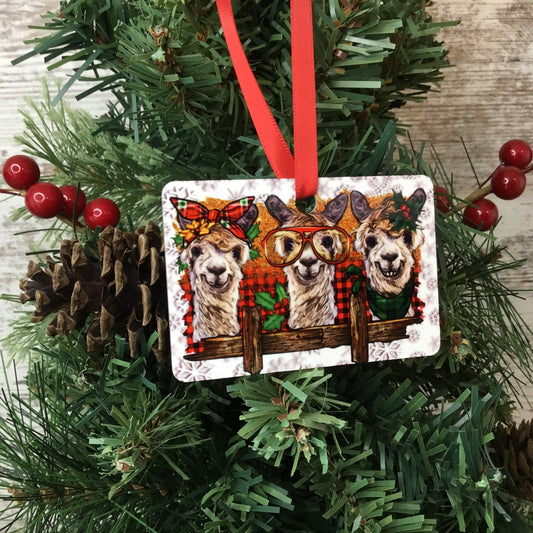 Trio of Funny Alpacas Christmas Ornament Double Sided