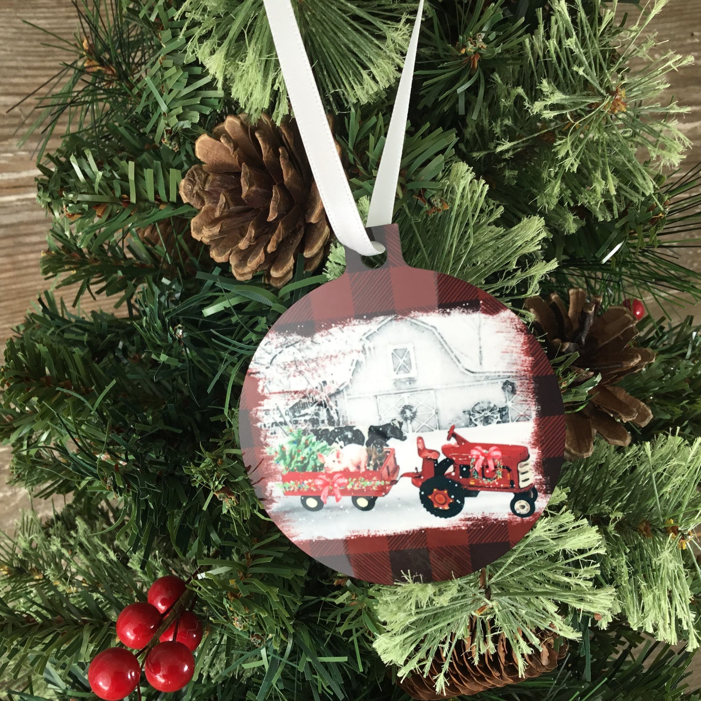 Christmas on the Farm Ornament Red Tractor