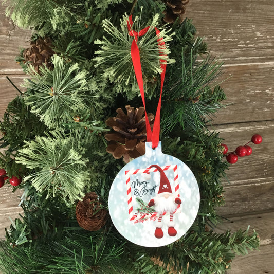 Merry & Bright Gnome Christmas Ornament