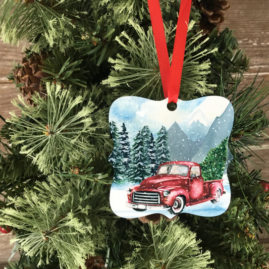 Vintage Red Truck Aluminum Ornament