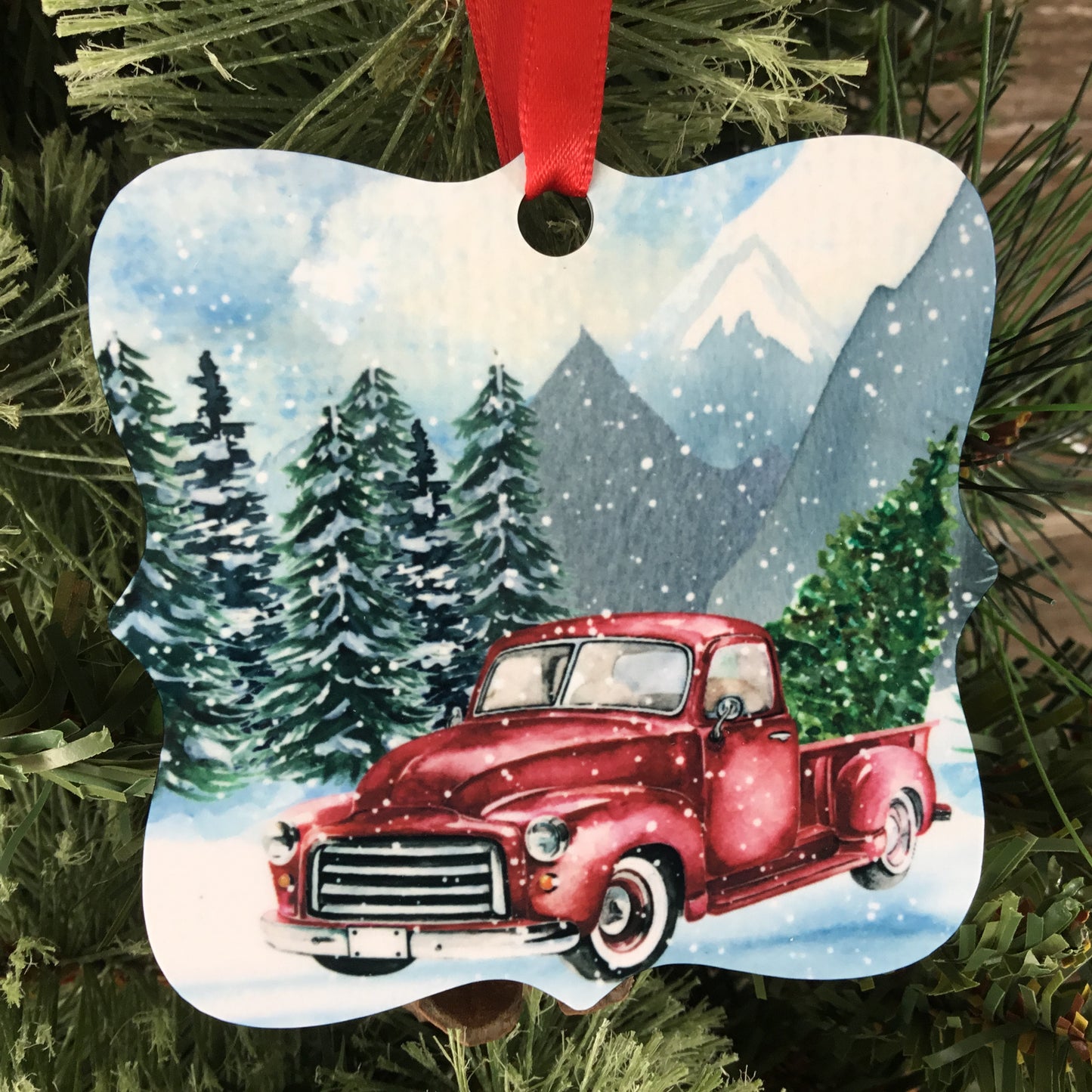 Vintage Red Truck Aluminum Ornament