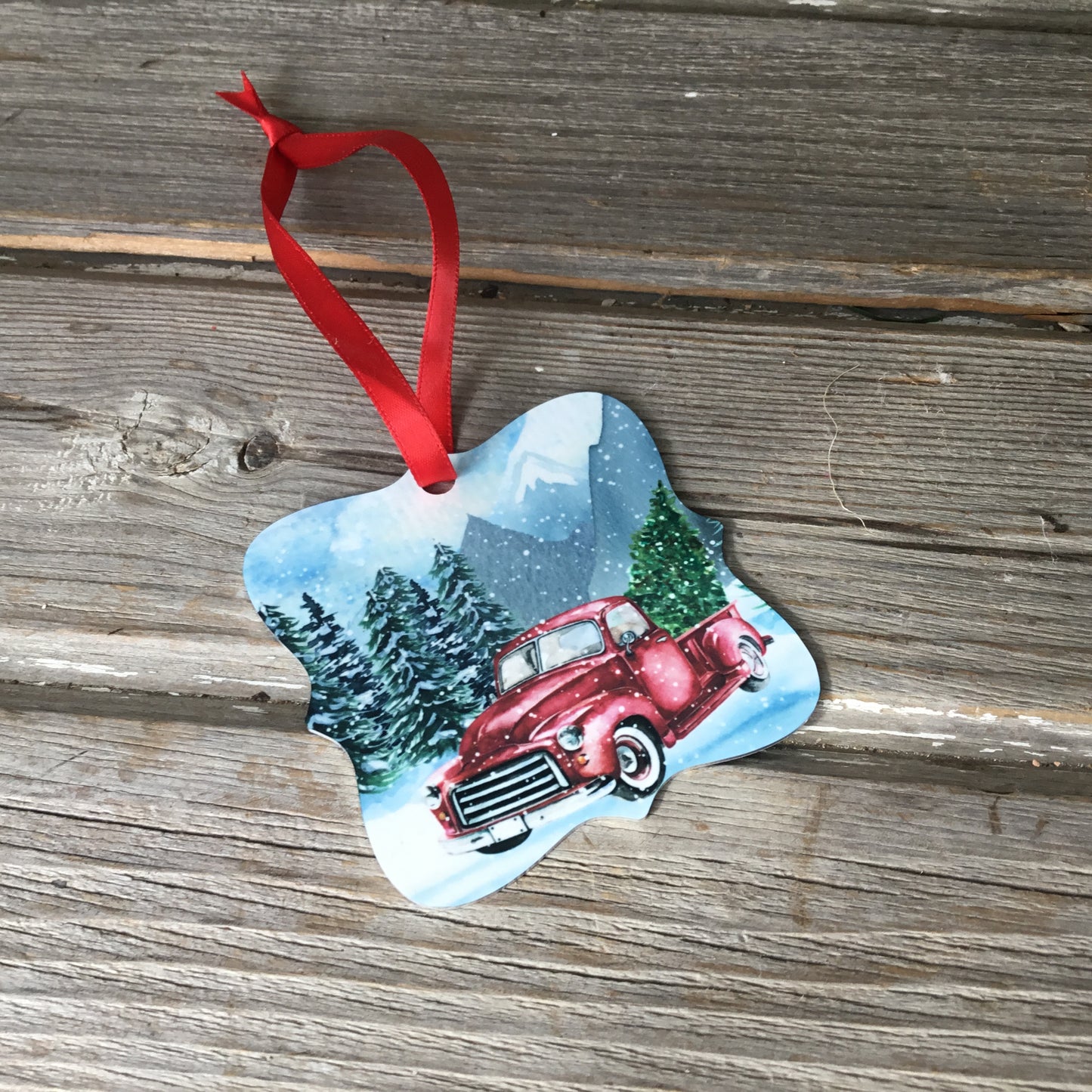 Vintage Red Truck Aluminum Ornament