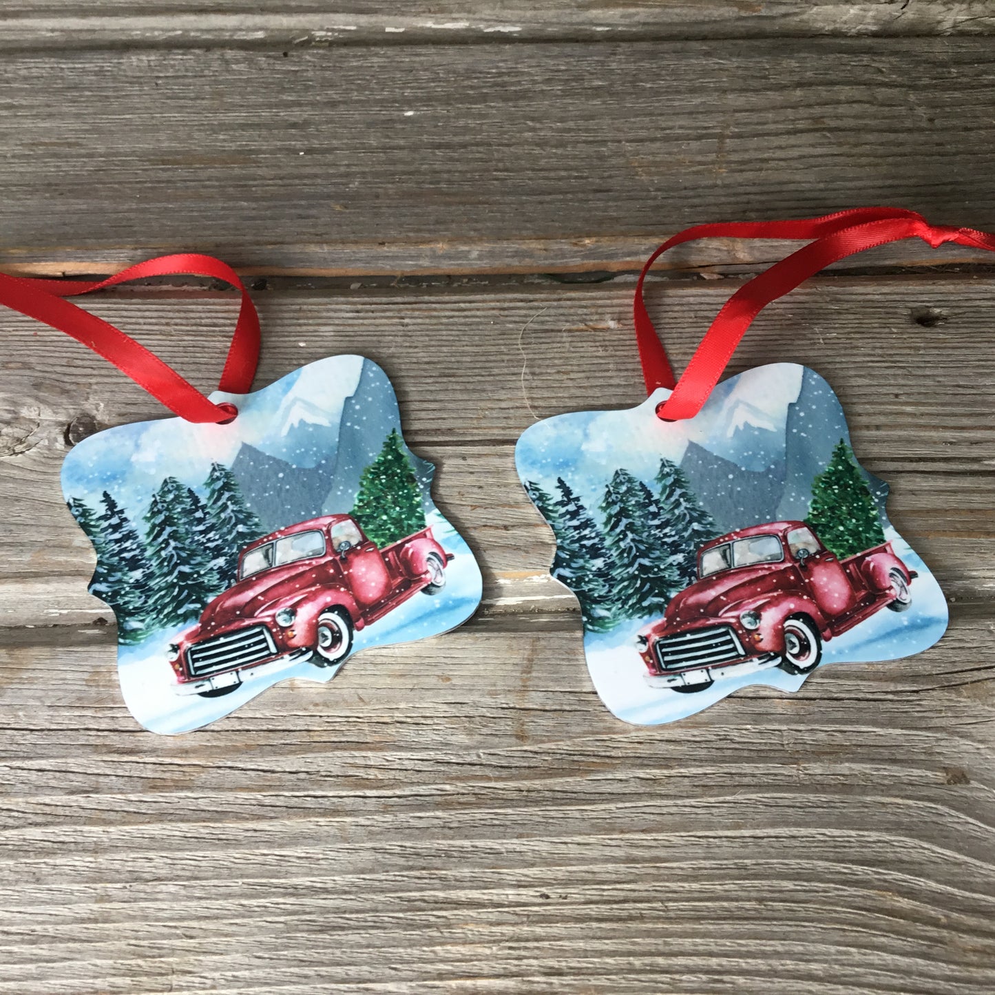 Vintage Red Truck Aluminum Ornament