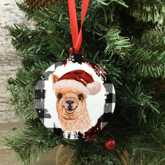 Santa Alpaca Christmas Ornament