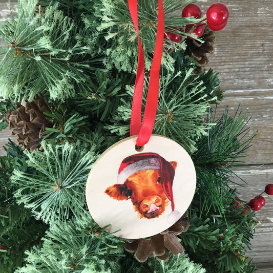 Highlander Cow Christmas Ornament Wood