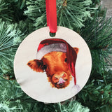 Highlander Cow Christmas Ornament Wood