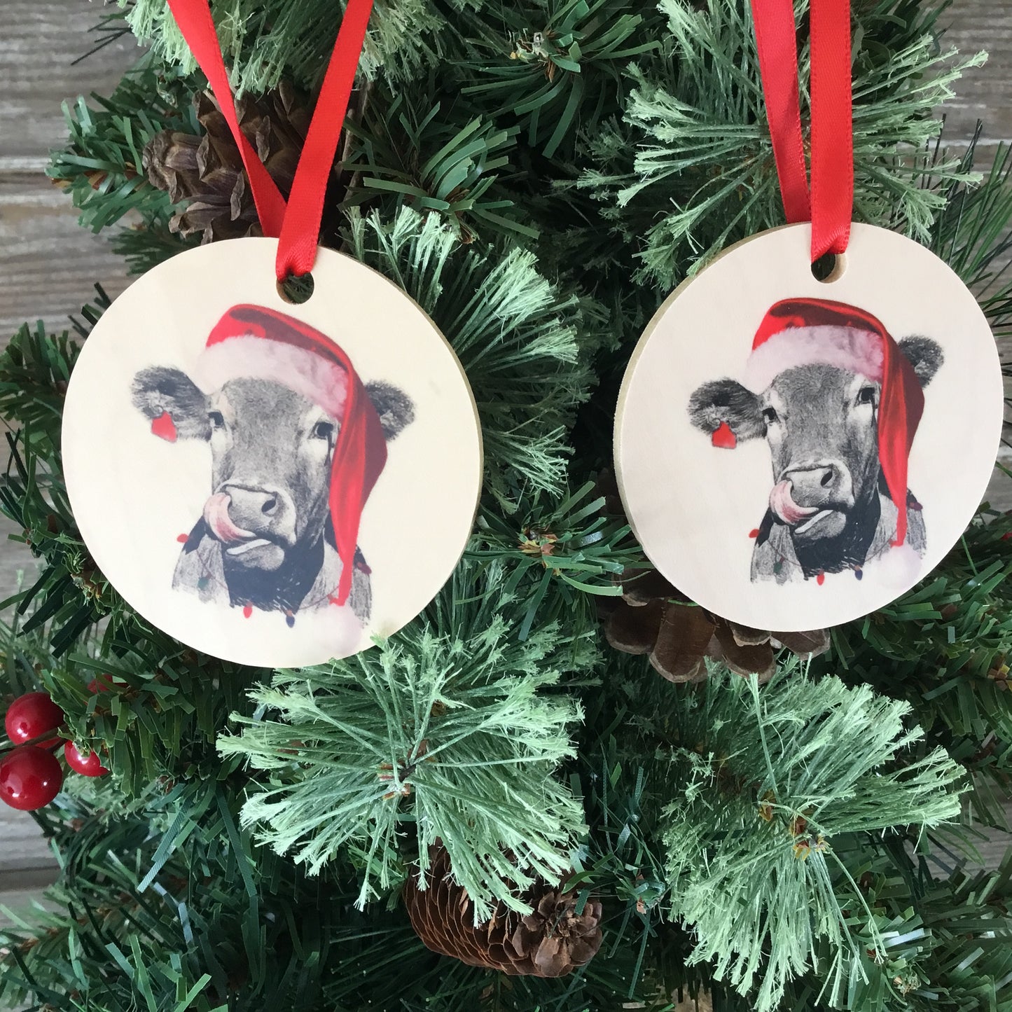 Cow Christmas Ornament Wood