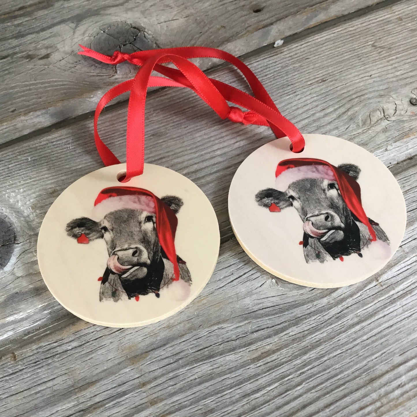 Cow Christmas Ornament Wood