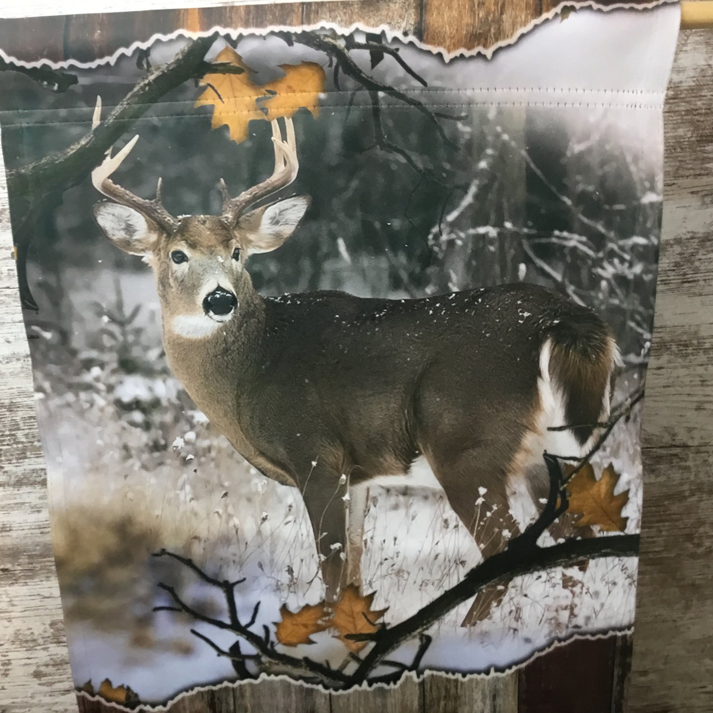 Buck Deer Welcome Winter Garden Flag