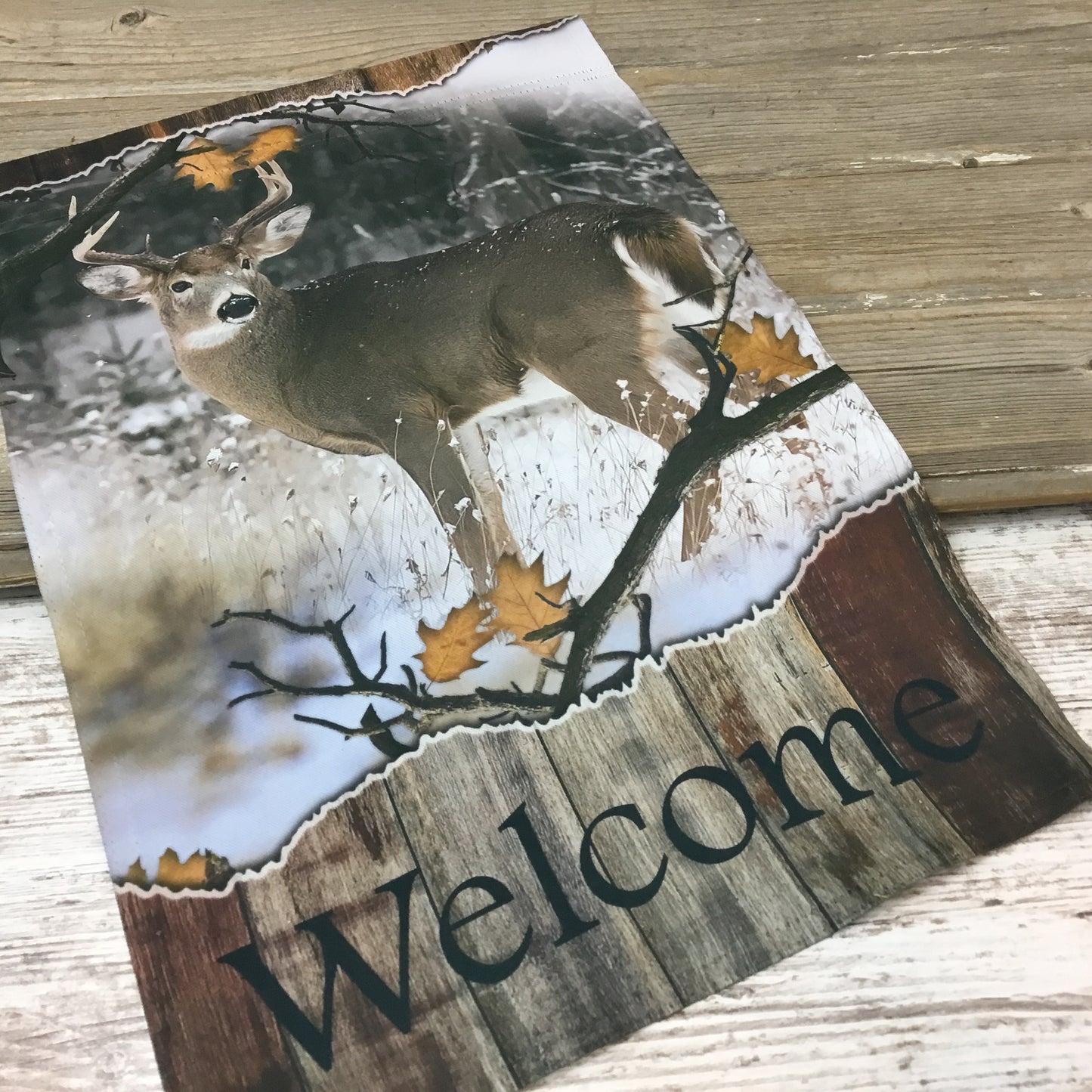 Buck Deer Welcome Winter Garden Flag