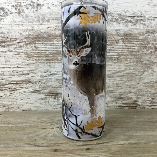 Deer Hunting Winter 20 oz Skinny Tumbler with Straw & Lid