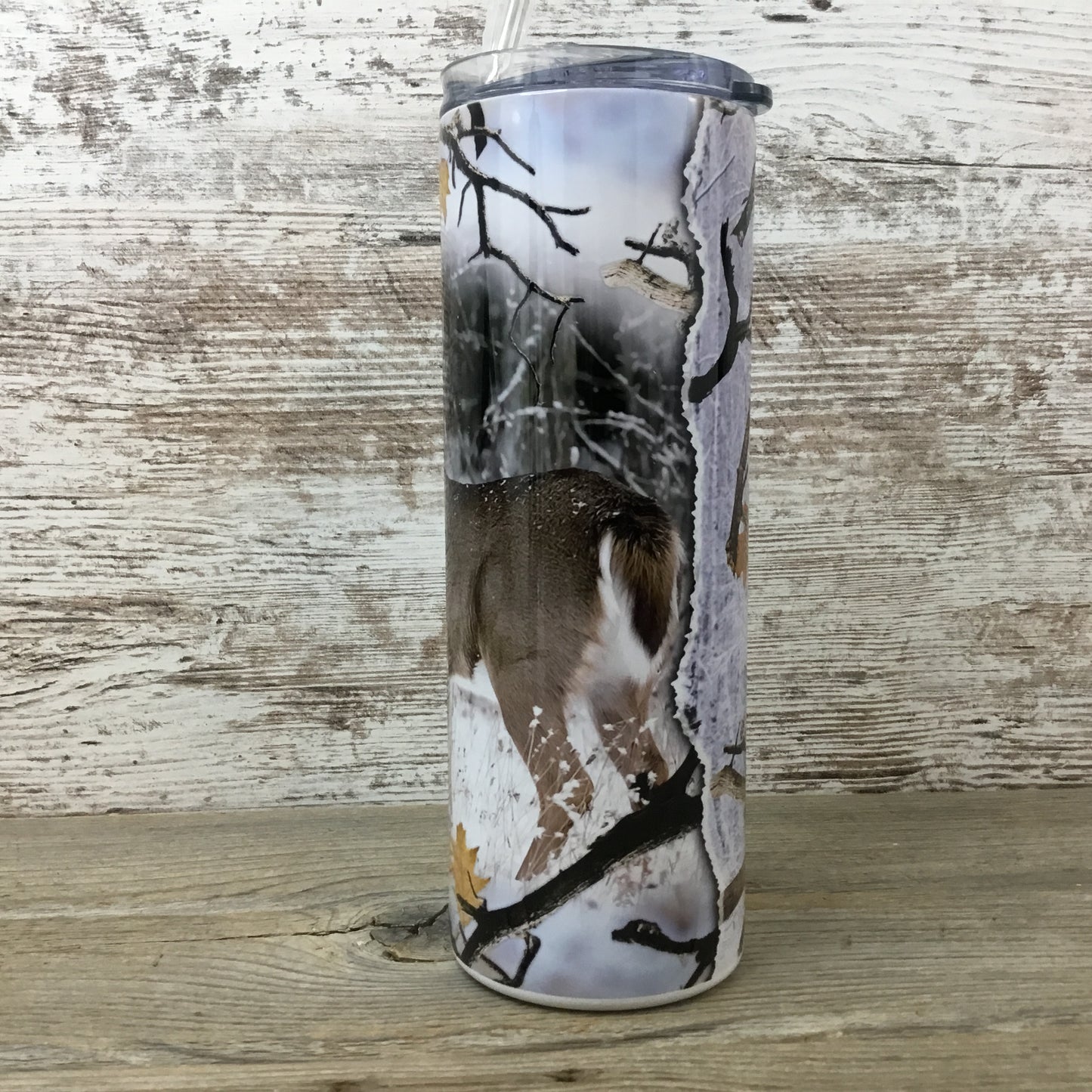 Deer Hunting Winter 20 oz Skinny Tumbler with Straw & Lid