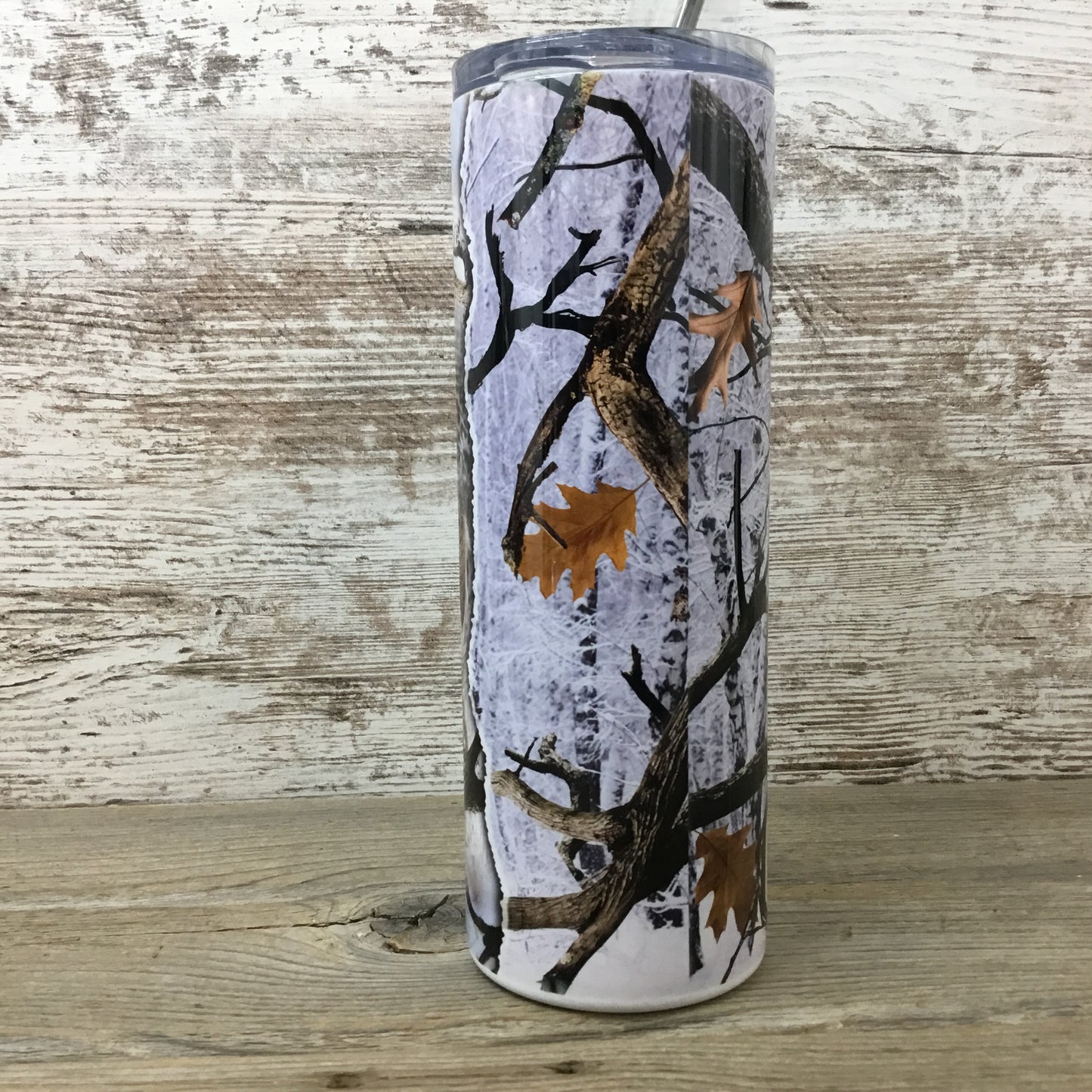 Deer Hunting Winter 20 oz Skinny Tumbler with Straw & Lid