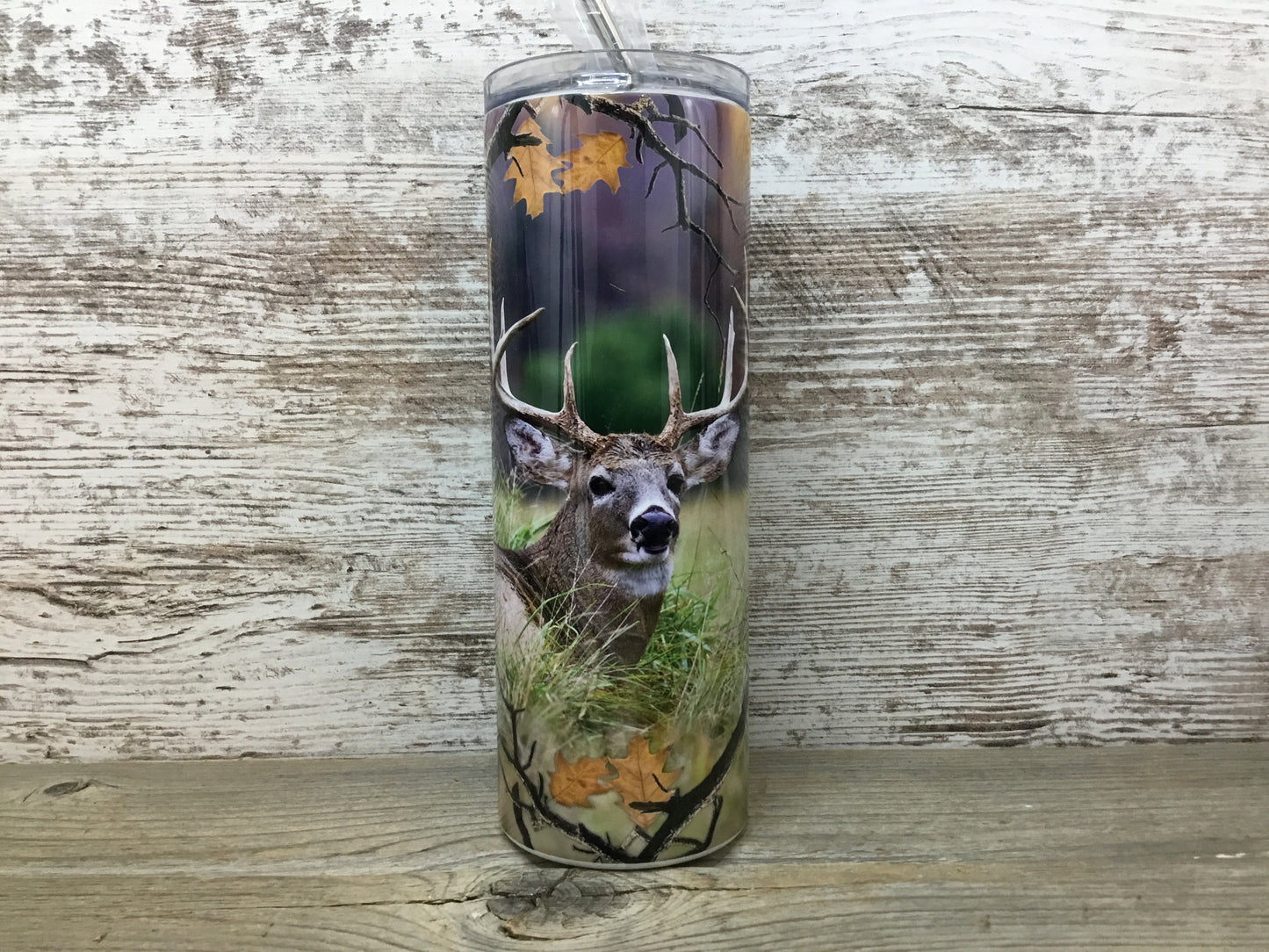 Buck Deer Hunter 20 oz Skinny Tumbler with Straw & Lid