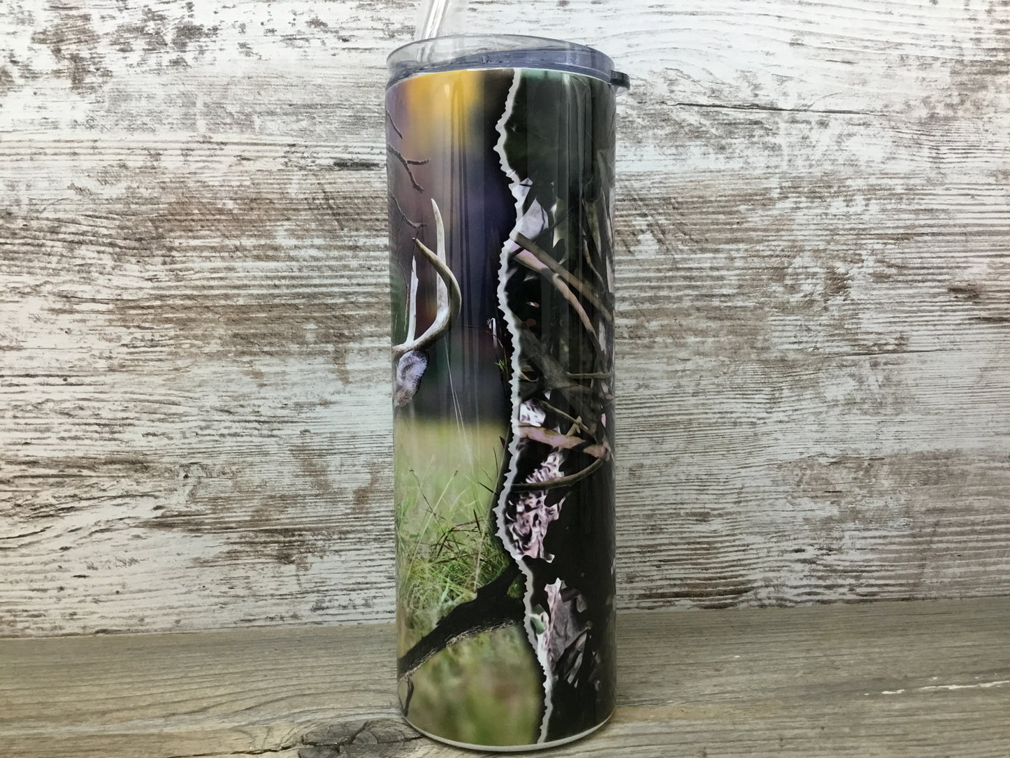 Buck Deer Hunter 20 oz Skinny Tumbler with Straw & Lid