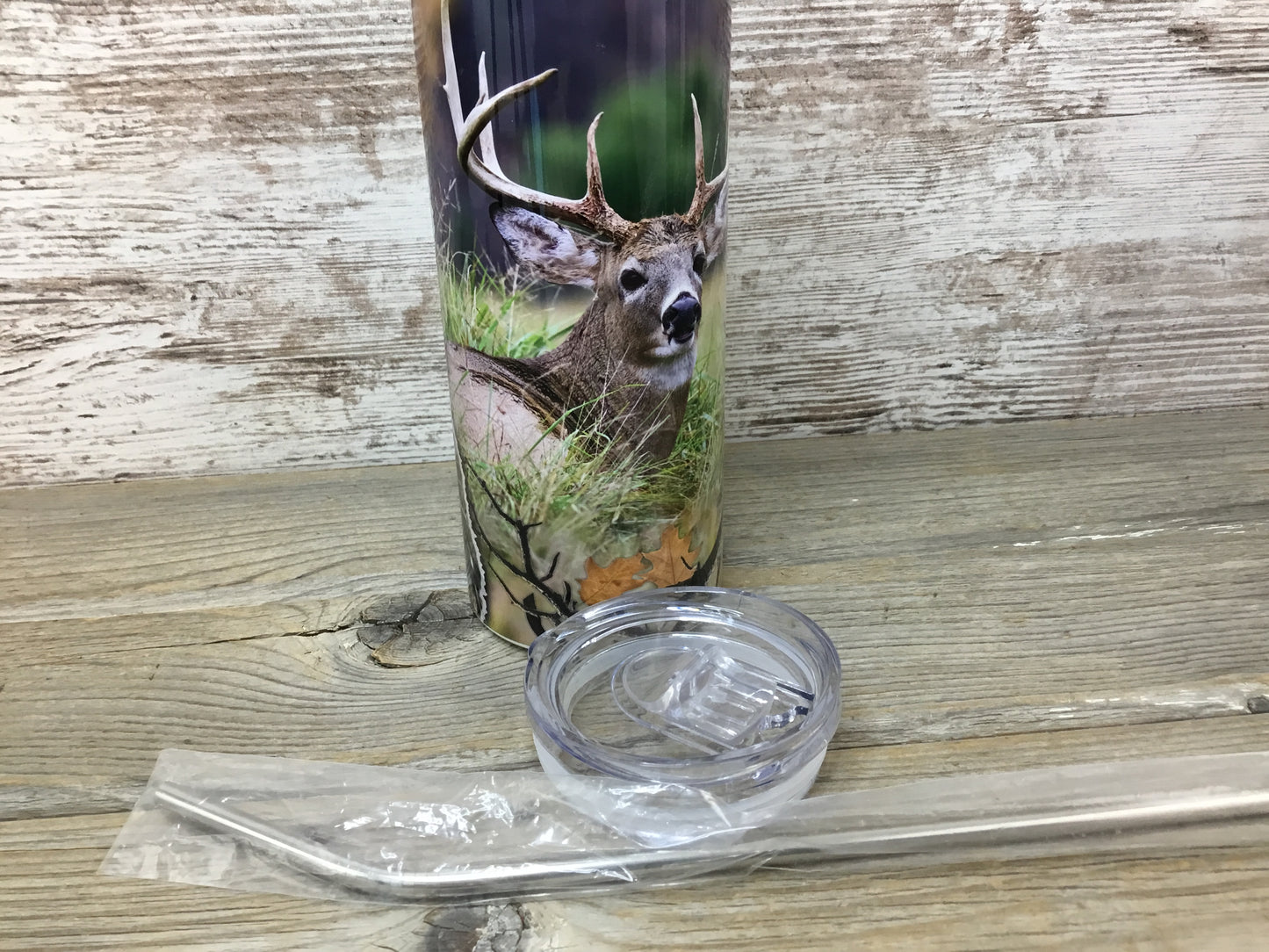 Buck Deer Hunter 20 oz Skinny Tumbler with Straw & Lid