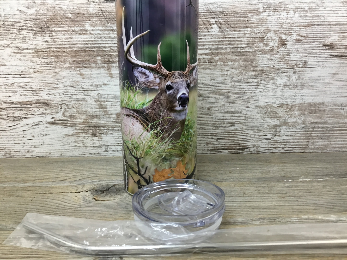 Buck Deer Hunter 20 oz Skinny Tumbler with Straw & Lid