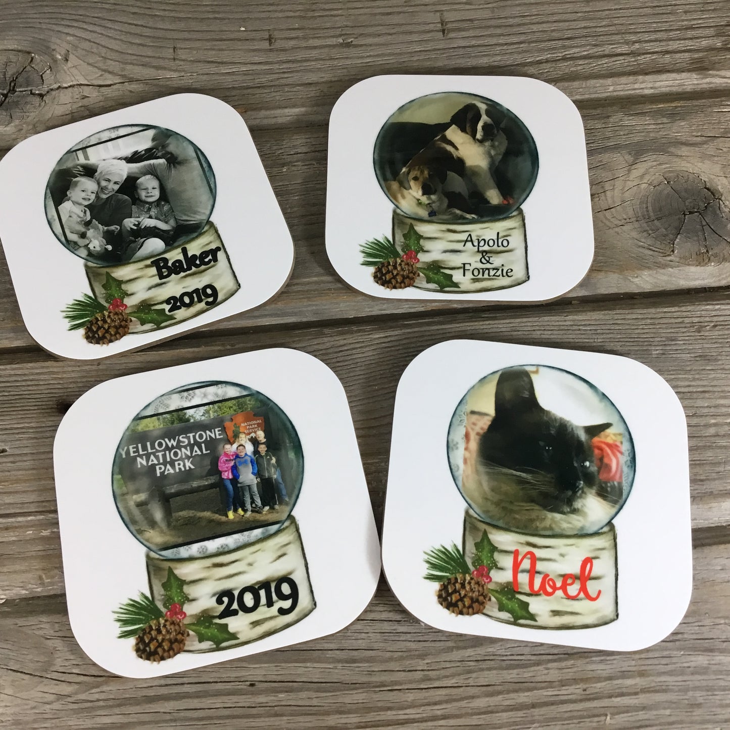 Personalized Snow Globe Christmas Coasters Set of 4