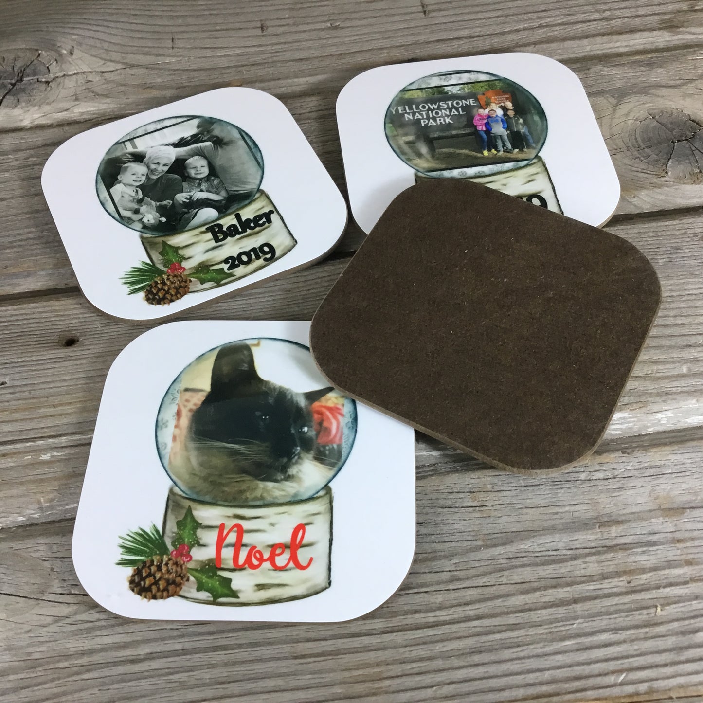 Personalized Snow Globe Christmas Coasters Set of 4