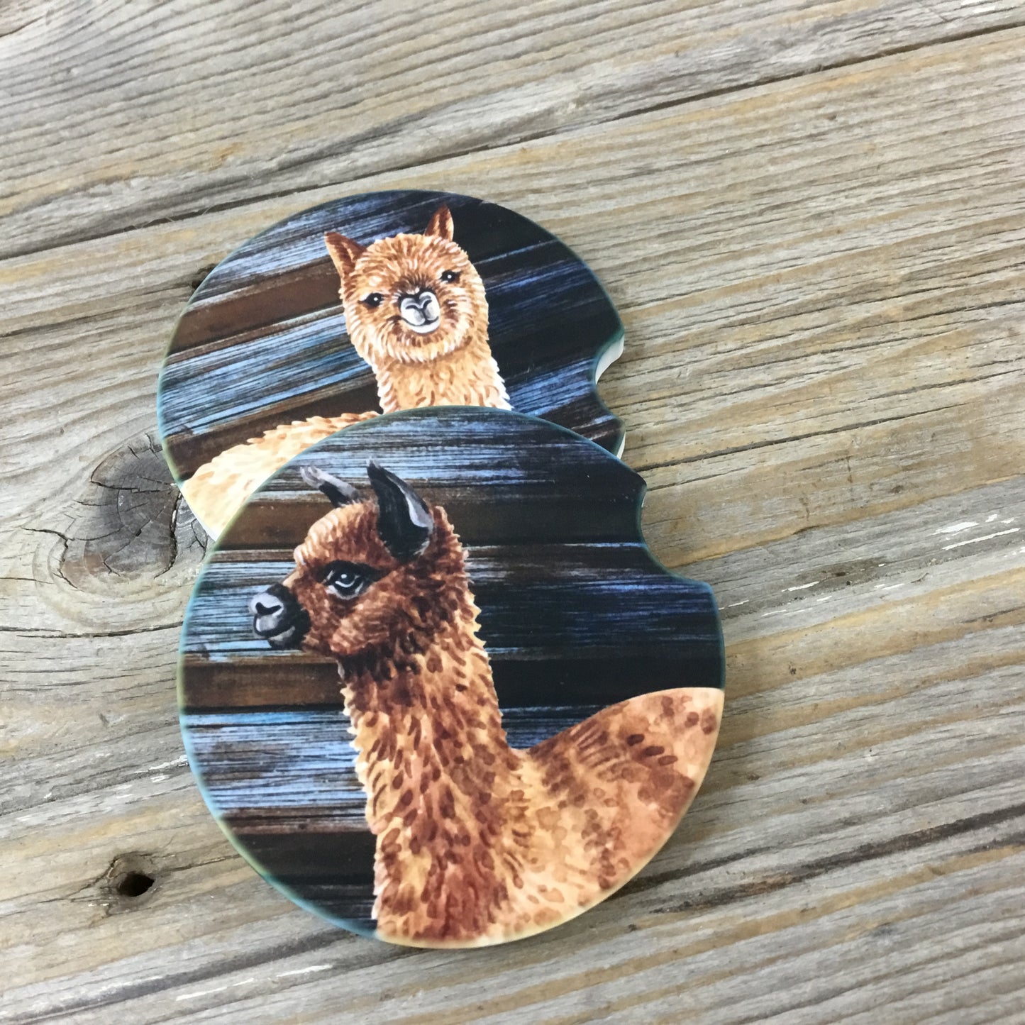 Alpaca Rustic Coasters, Set of 2 Car Coasters