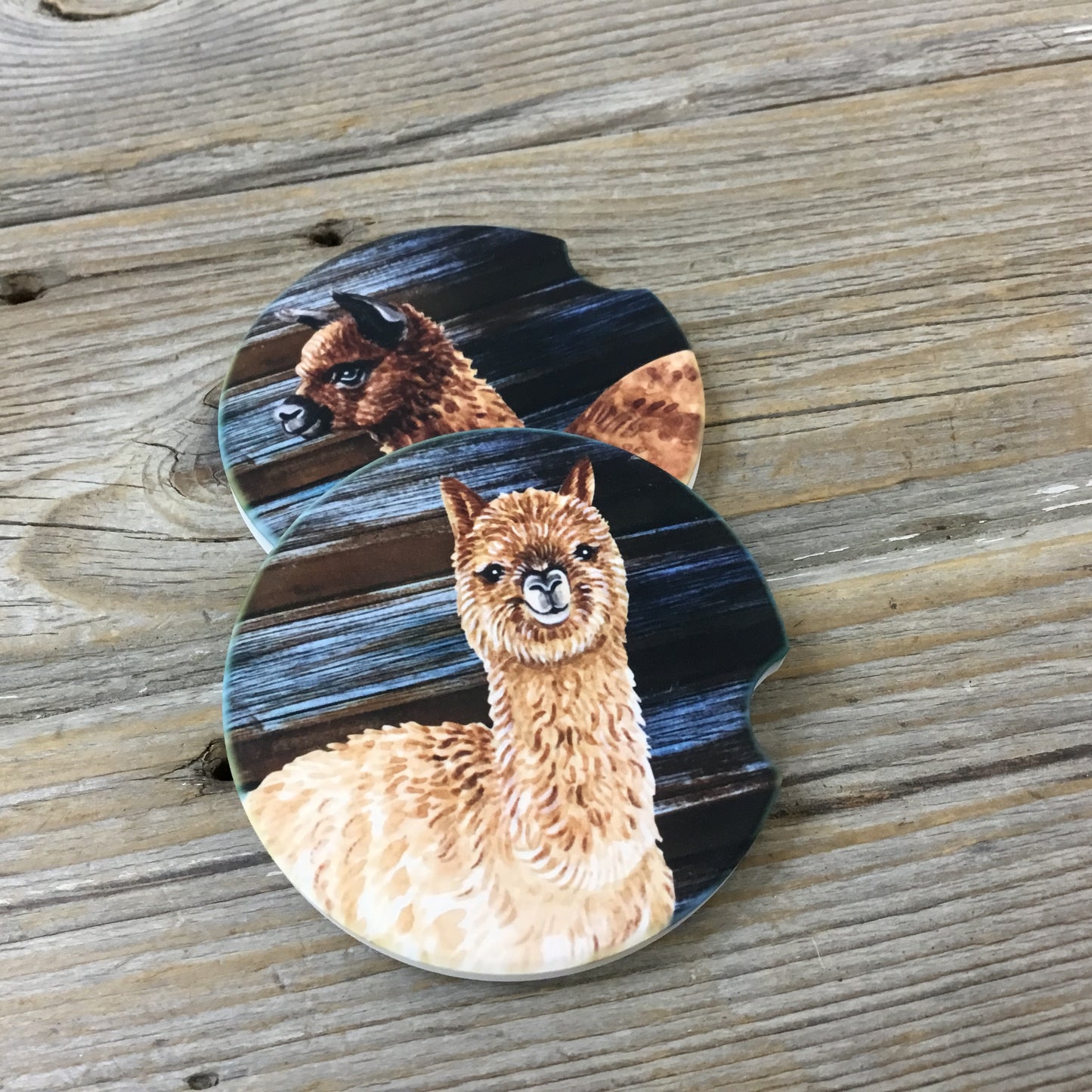 Alpaca Rustic Coasters, Set of 2 Car Coasters