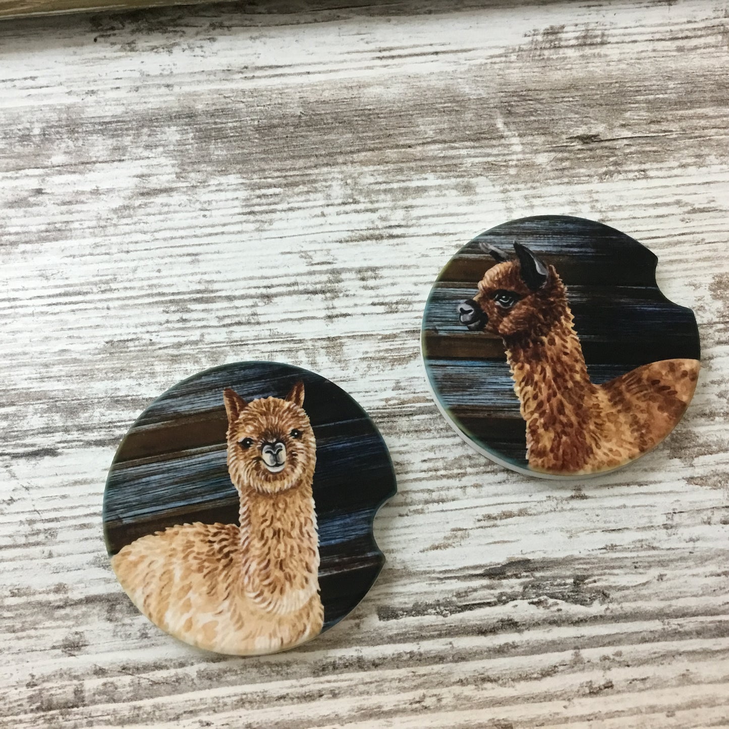 Alpaca Rustic Coasters, Set of 2 Car Coasters