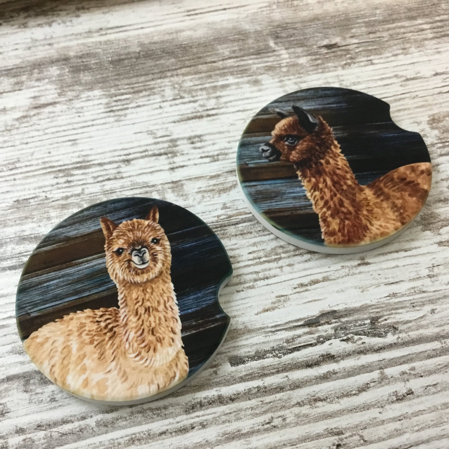 Alpaca Rustic Coasters, Set of 2 Car Coasters