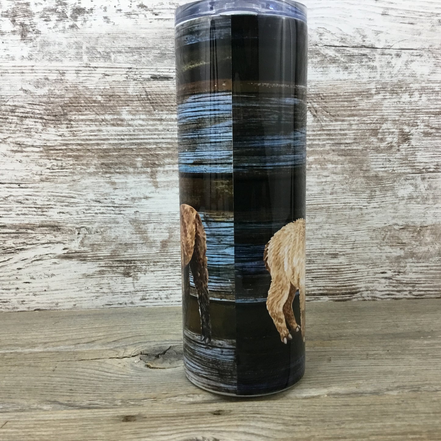 Alpaca Rustic Wood Plank 20 oz Skinny Tumbler with Straw & Lid - For Hot and Cold Beverages