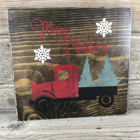 Red Truck Christmas Tree Sign