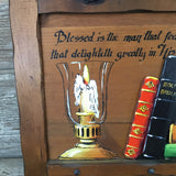 Vintage J. Weir Wood Tromp l'oeil Folk Art Raised Features 15" x 12"  Psalms 112-1