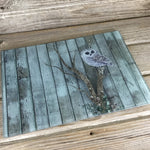 Owl Glass Cutting Board Barn Wood Background