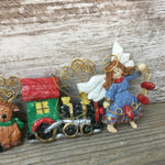 Avon Gift Collection Folkart Sparkle Ornaments Set of 3 Angel Santa Train