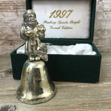1997 Silver Plated Santa Bell Making Spirits Bright Second Edition with Box