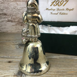 Back of 1997 Silver Plated Santa Bell Making Spirits Bright Second Edition Madison Ave