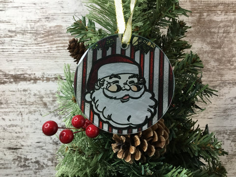 Santa Claus Faux Stained Glass Christmas Ornament