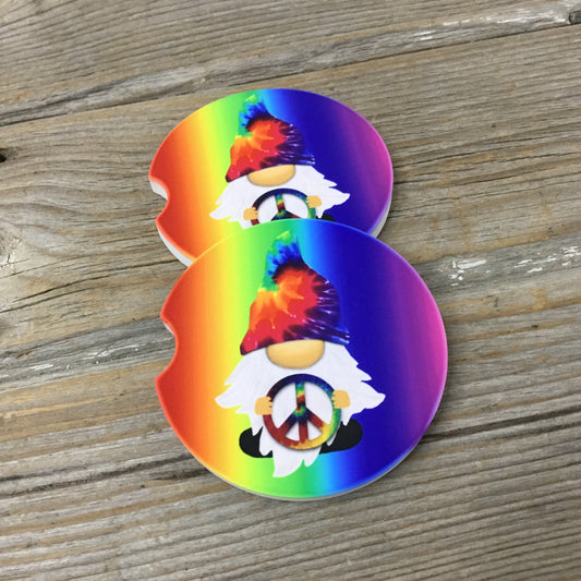 Tie Dye Gnome Car Coasters