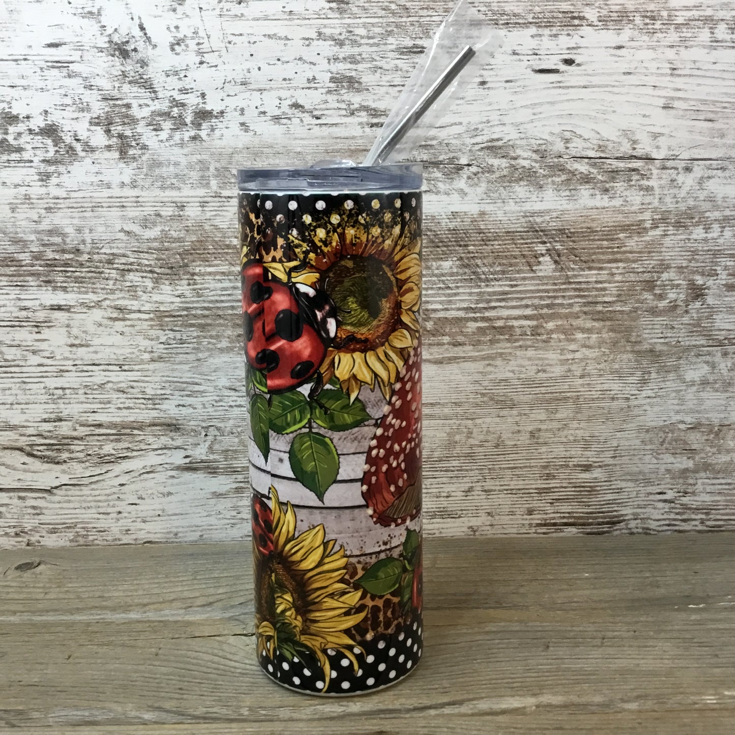 Lady Bug Mushroom 20 oz Skinny Tumbler with Lid and Straw