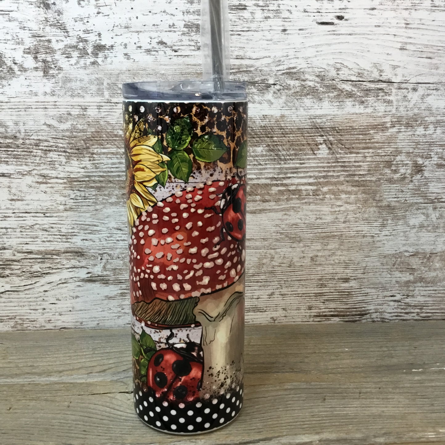 Lady Bug Mushroom 20 oz Skinny Tumbler with Lid and Straw