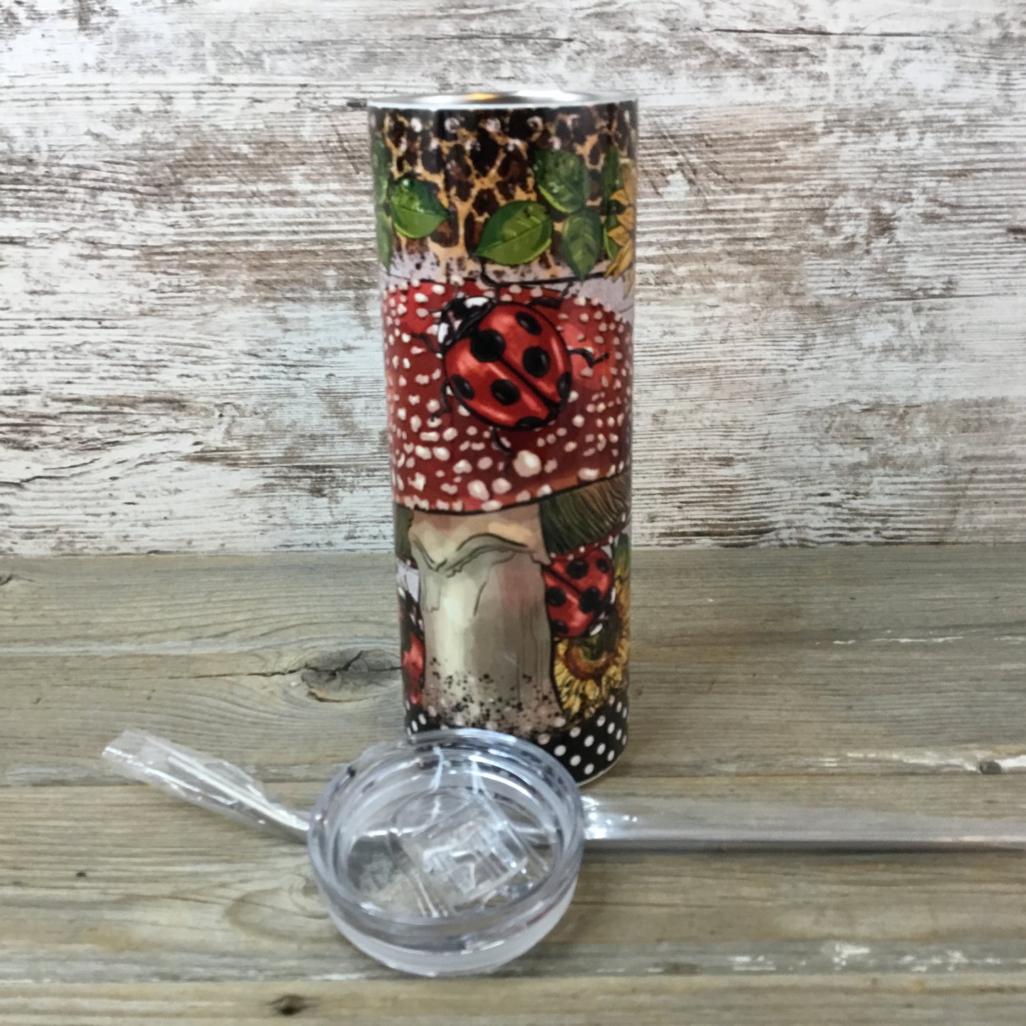 Lady Bug Mushroom 20 oz Skinny Tumbler with Lid and Straw