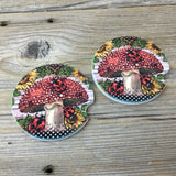 Lady Bug Mushroom Car Coasters, Set of 2