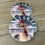 Just Relax Crazy Chicken Car Coasters