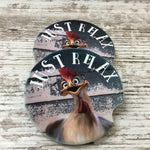 Just Relax Crazy Chicken Car Coasters, Set of 2