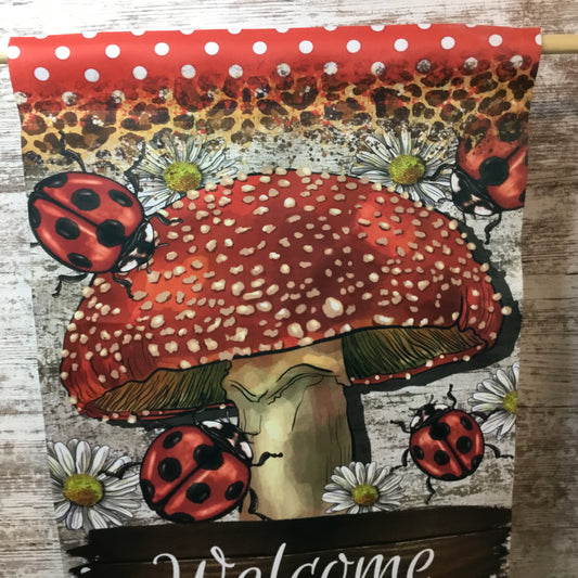Lady Bugs and Mushrooms Garden Flag