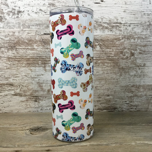 Dog Bone Skinny Tumbler with Straw & Lid