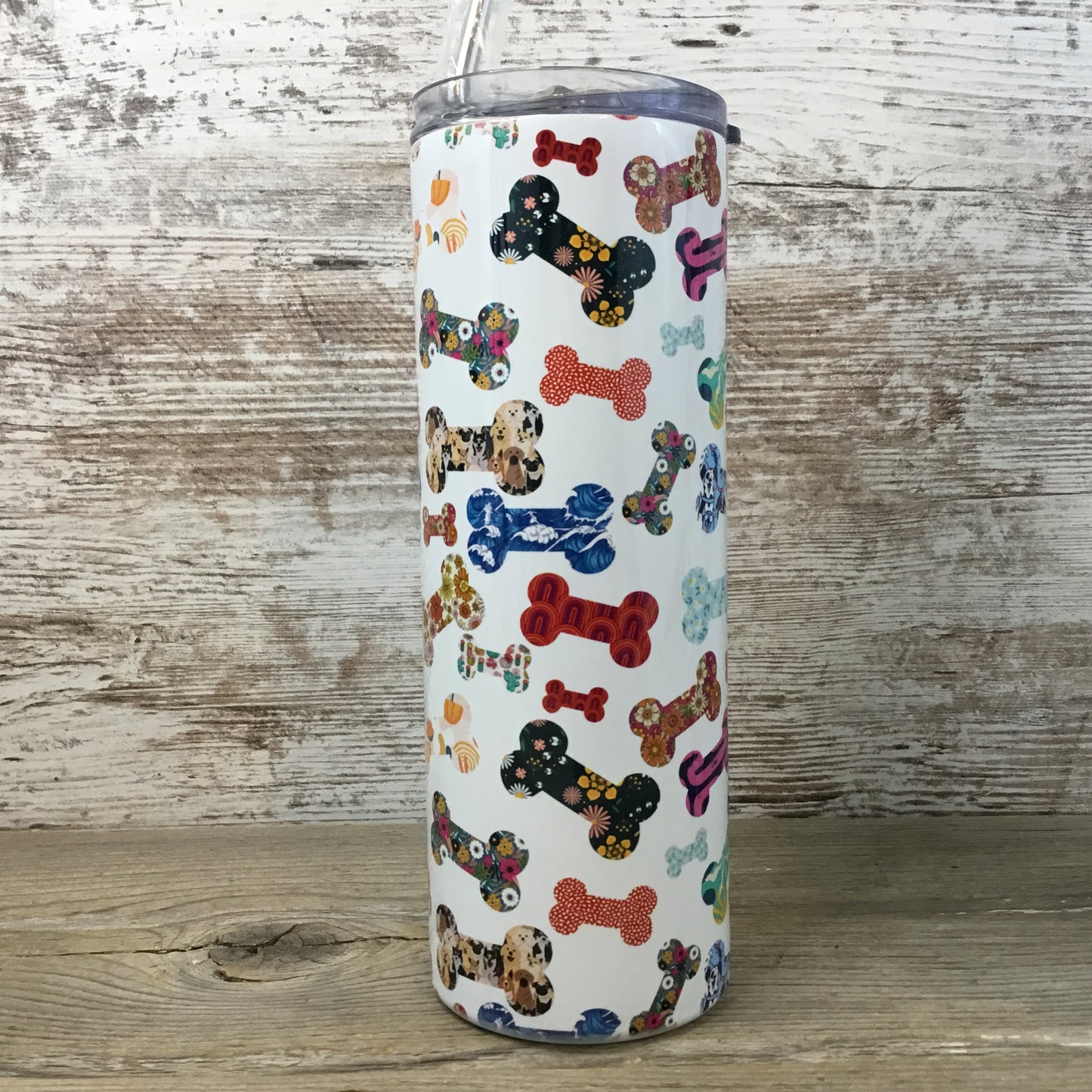 Dog Bone Skinny Tumbler with Straw & Lid