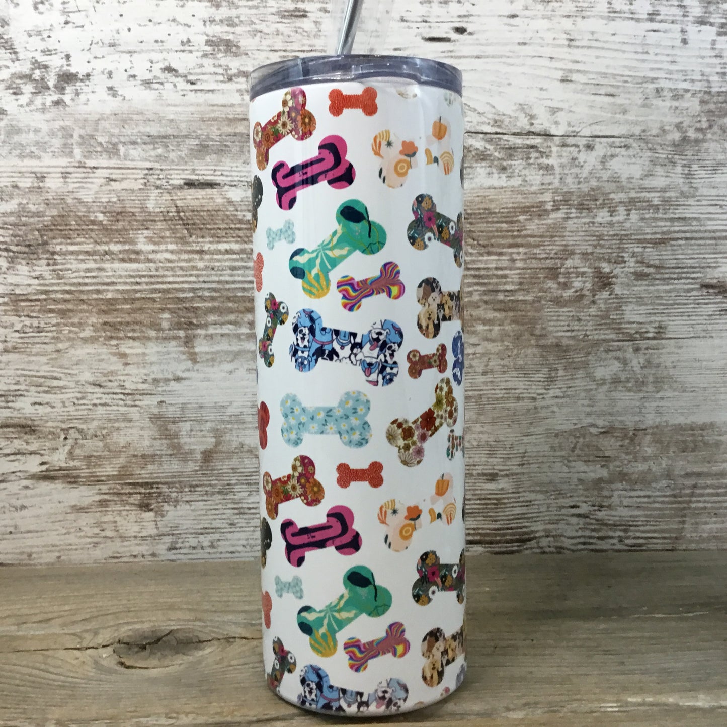 Dog Bone Skinny Tumbler with Straw & Lid