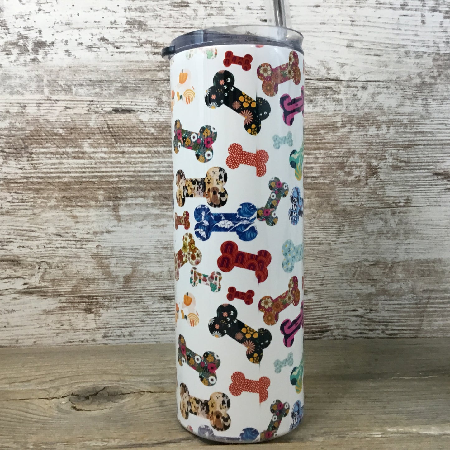 Dog Bone Skinny Tumbler with Straw & Lid