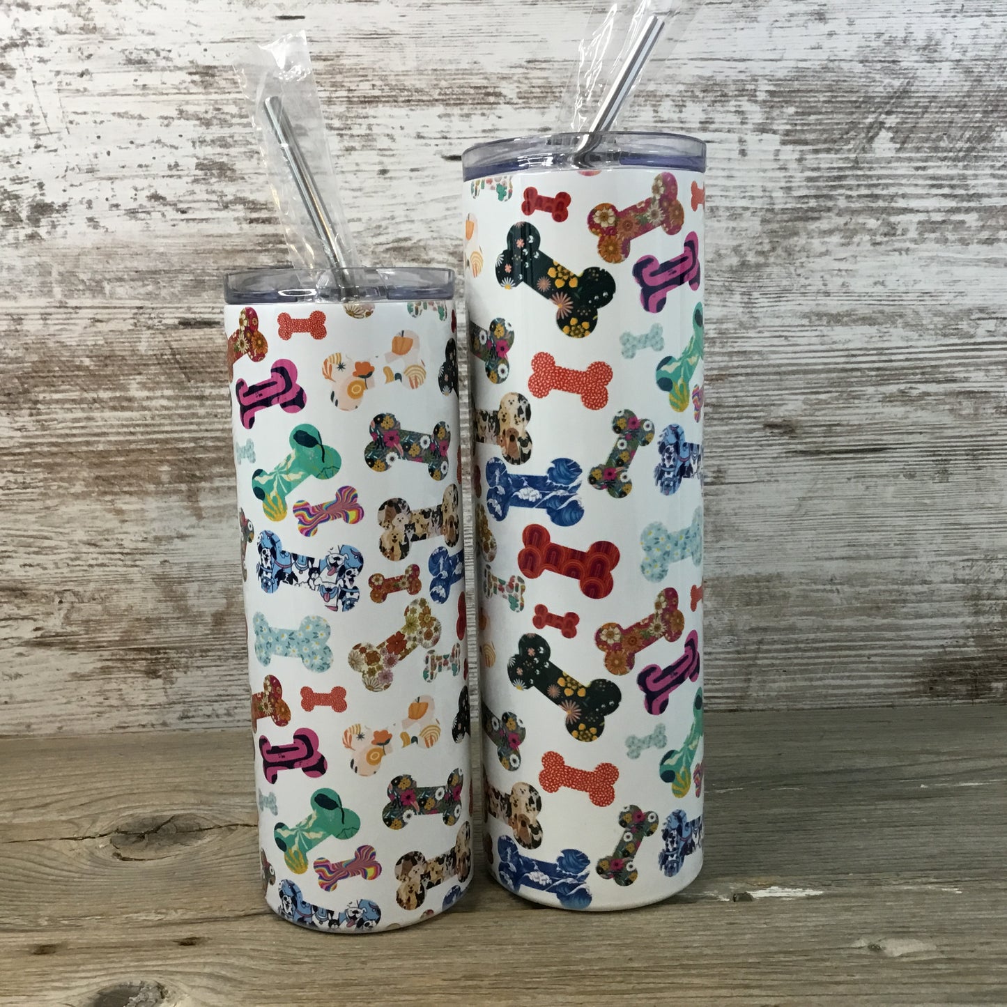 Dog Bone Skinny Tumbler with Straw & Lid