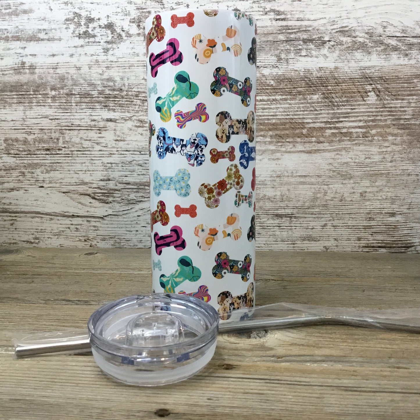 Dog Bone Skinny Tumbler with Straw & Lid