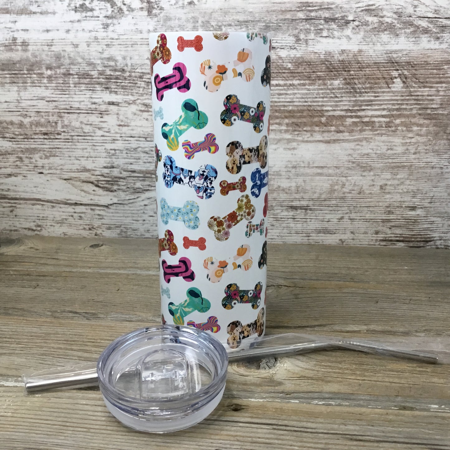 Dog Bone Skinny Tumbler with Straw & Lid